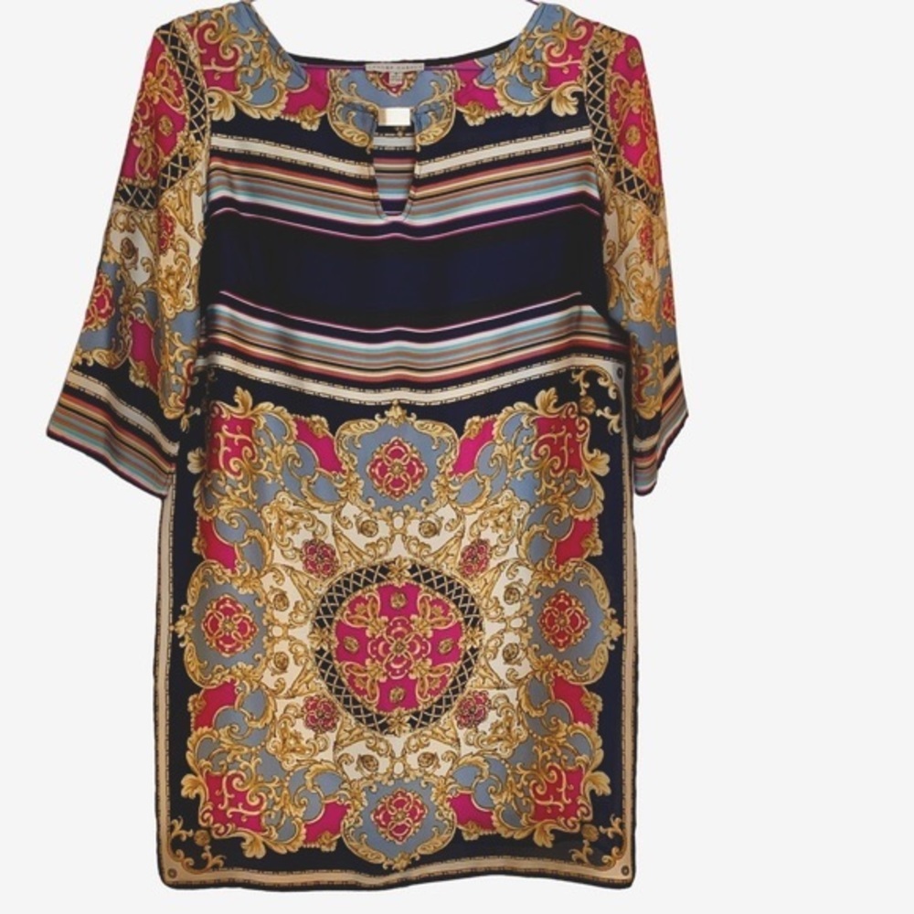 Sandra Darren Silky Handkerchief Dress with Gold Plate Keyhole Neckline …